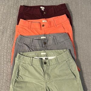 Four pairs of J Crew Frankie pants Size 4 Salmon, Grey, Spring green and Wine